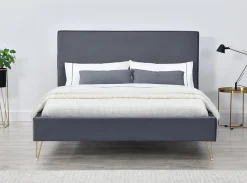 Concept Usine Lit 140 x 190 cm en velours et laiton gris - RIVERSIDE