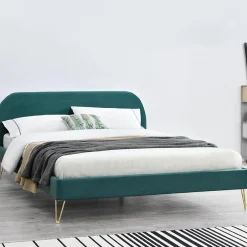 Concept Usine Lit 140 x 190 cm en velours et laiton vert - PHOENIX