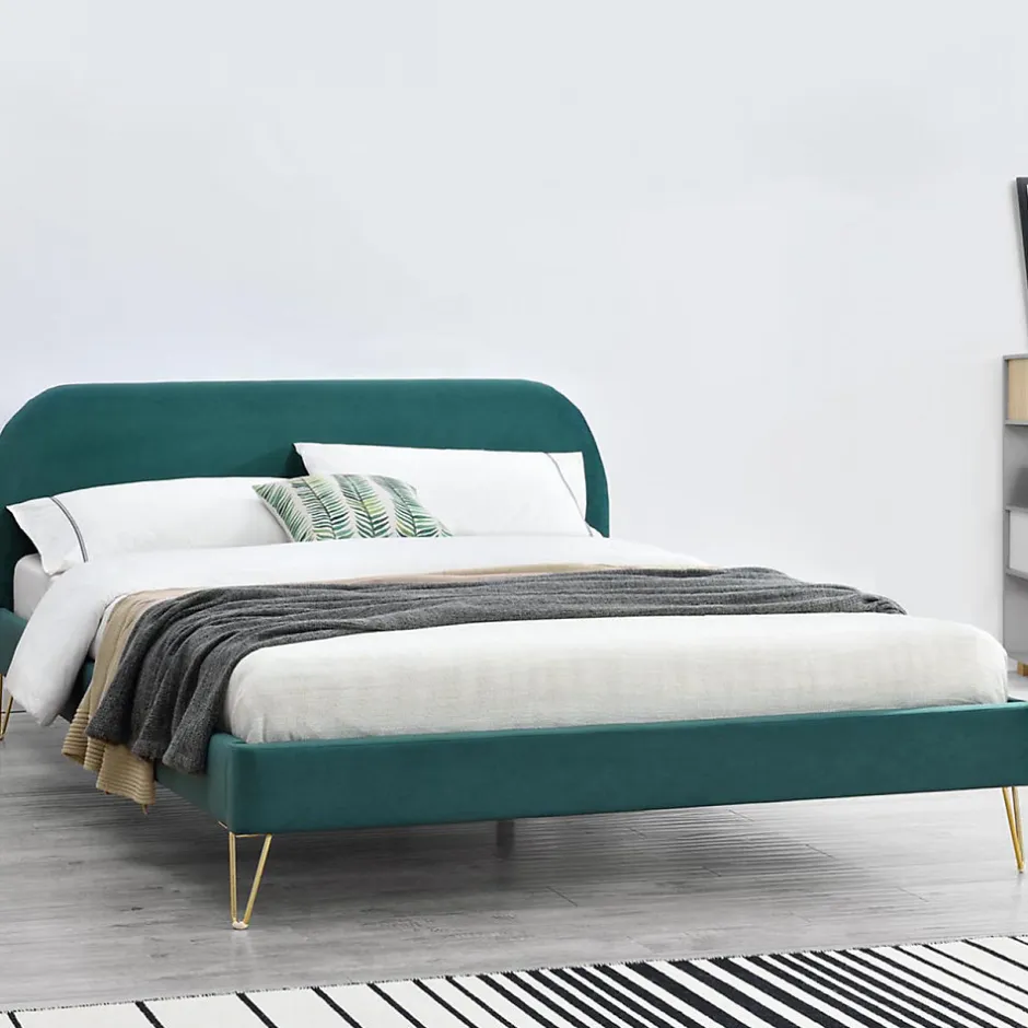 Concept Usine Lit 140 x 190 cm en velours et laiton vert - PHOENIX
