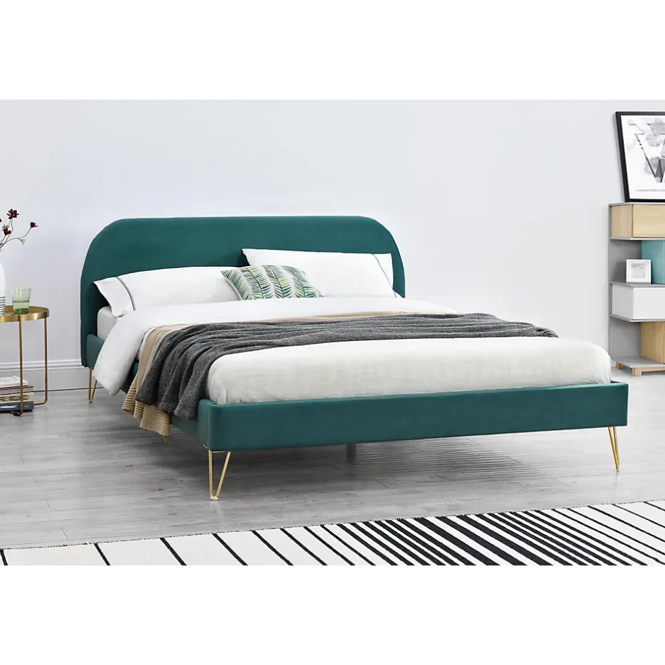 Concept Usine Lit 140 x 190 cm en velours et laiton vert - PHOENIX