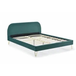 Concept Usine Lit 160 x 200 cm en velours et laiton vert - PHOENIX