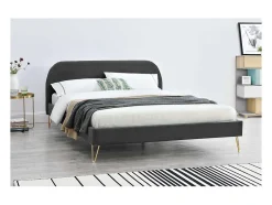 Concept Usine Lit 140 x 190 cm en velours et laiton gris - PHOENIX Online