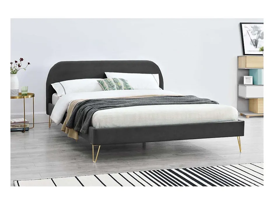 Concept Usine Lit 140 x 190 cm en velours et laiton gris - PHOENIX Online