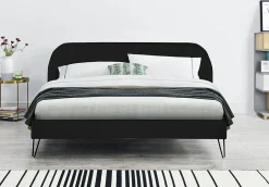 Concept Usine Lit 160 x 200 cm en velours noir et pieds noirs - PHOENIX