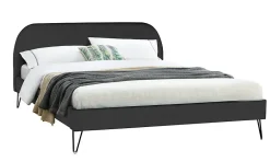 Concept Usine Lit 160 x 200 cm en velours noir et pieds noirs - PHOENIX