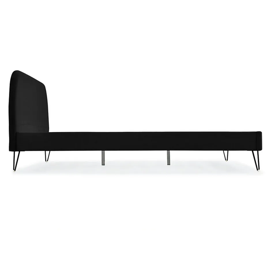Concept Usine Lit 160 x 200 cm en velours noir et pieds noirs - PHOENIX