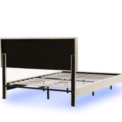 Simple Life Lit 160 X 200 Cm, Rembourré, Avec Tête De Lit Réglable, Éclairage LED, En Lin, Beige
