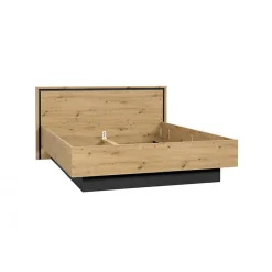 Meubletmoi Lit 180 x 200 cm tête de lit décor chêne naturel et noir mat - ALIA