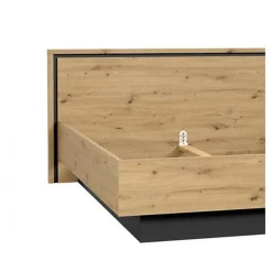 Meubletmoi Lit 180 x 200 cm tête de lit décor chêne naturel et noir mat - ALIA