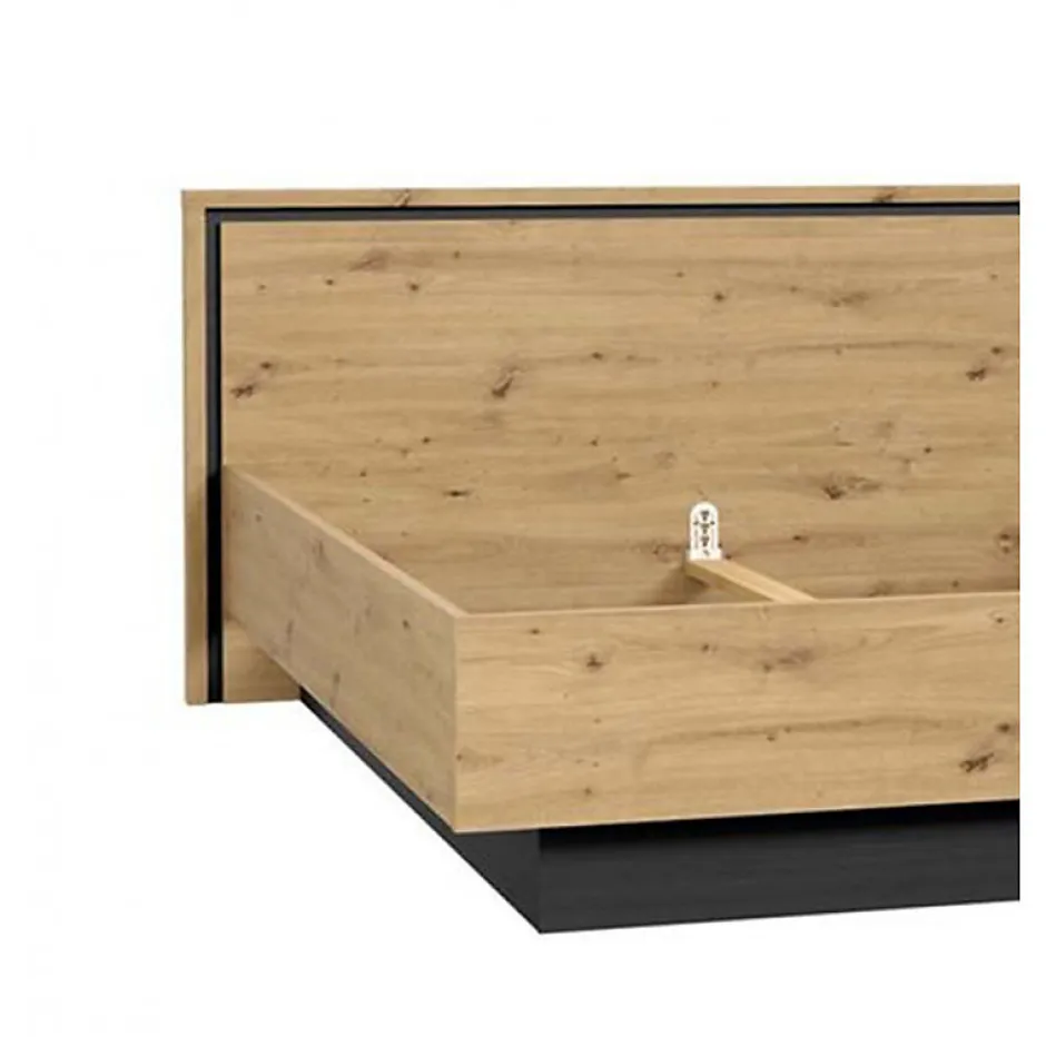 Meubletmoi Lit 180 x 200 cm tête de lit décor chêne naturel et noir mat - ALIA