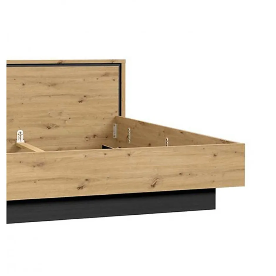 Meubletmoi Lit 180 x 200 cm tête de lit décor chêne naturel et noir mat - ALIA