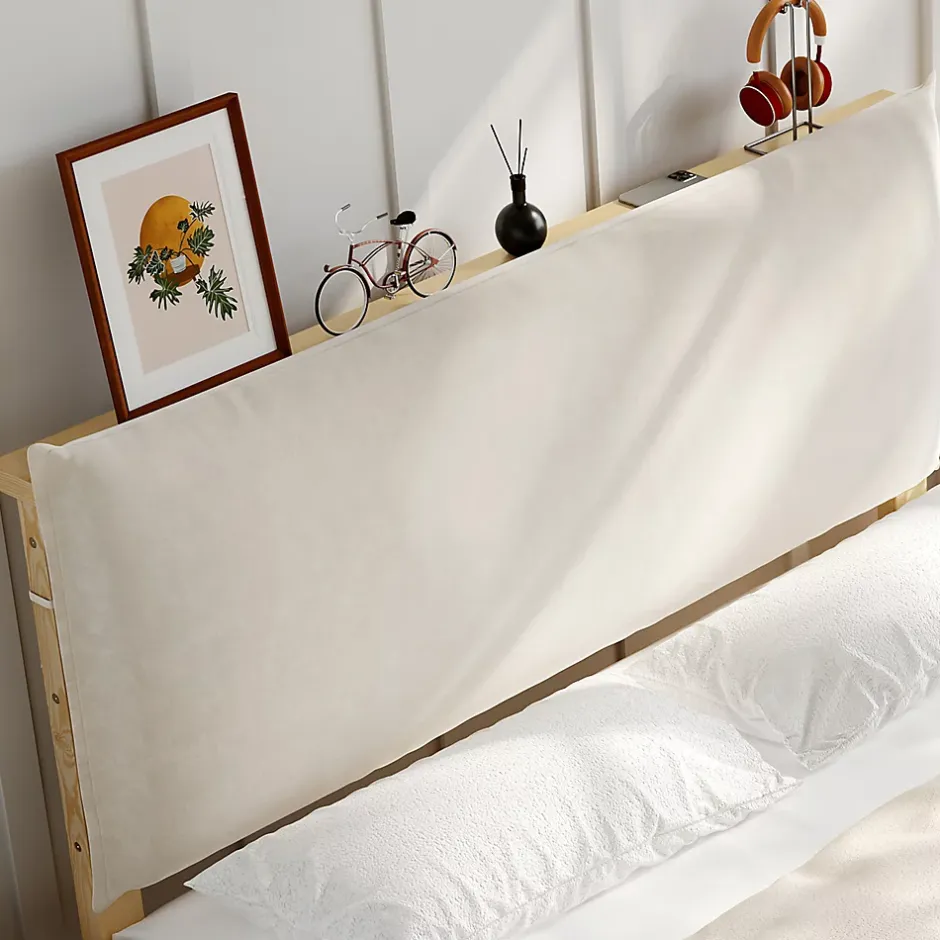 Okwish Lit Ado 140x200 cm - Lit Double avec Tête de Lit Capitonnée à Scratch, Sommier à Lattes, sans Matelas - Bois Naturel Outlet