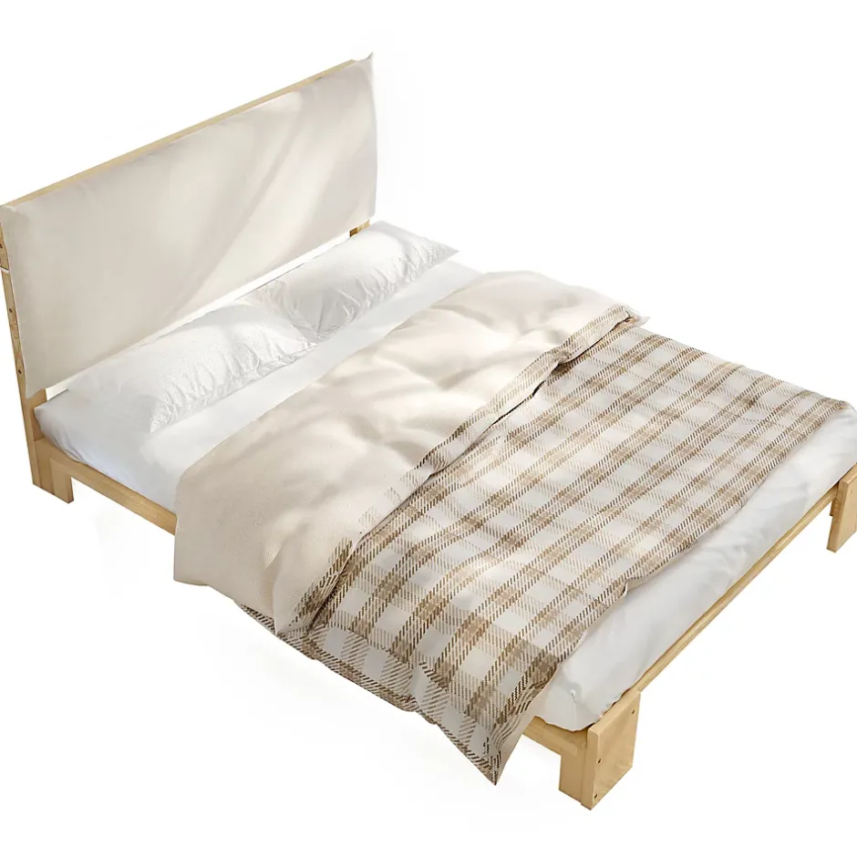 Okwish Lit Ado 140x200 cm - Lit Double avec Tête de Lit Capitonnée à Scratch, Sommier à Lattes, sans Matelas - Bois Naturel Outlet