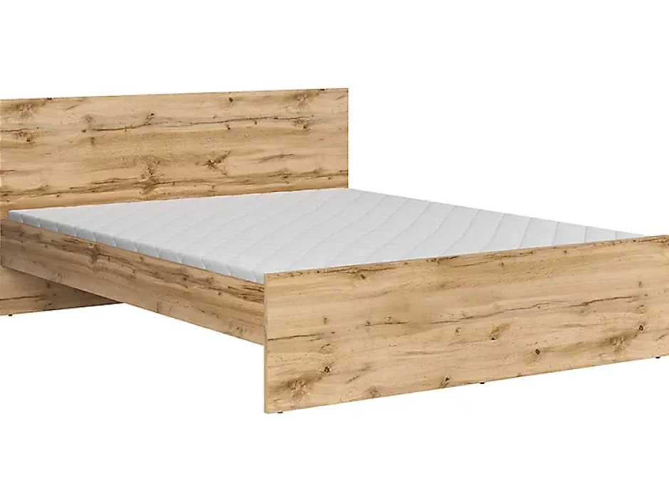 Pegane Lit adule 2 places 160x200 cm ,coloris Chêne wotan - Longueur 204,5 x Profondeur 165 x Hauteur 85,5cm Clearance