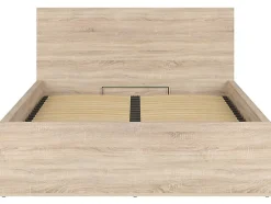 Pegane Lit adule 140x200 Lit coffre 2 places avec sommier et rangement, coloris chêne Sonoma - L. 204,5 x P. 149 x H. 95/40,5 cm