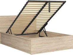 Pegane Lit adule 140x200 Lit coffre 2 places avec sommier et rangement, coloris chêne Sonoma - L. 204,5 x P. 149 x H. 95/40,5 cm