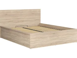 Pegane Lit adule 160x200 Lit coffre 2 place avec sommier et rangement, coloris chêne Sonoma - L. 204,5 x P. 169 x H. 95/40,5 cm