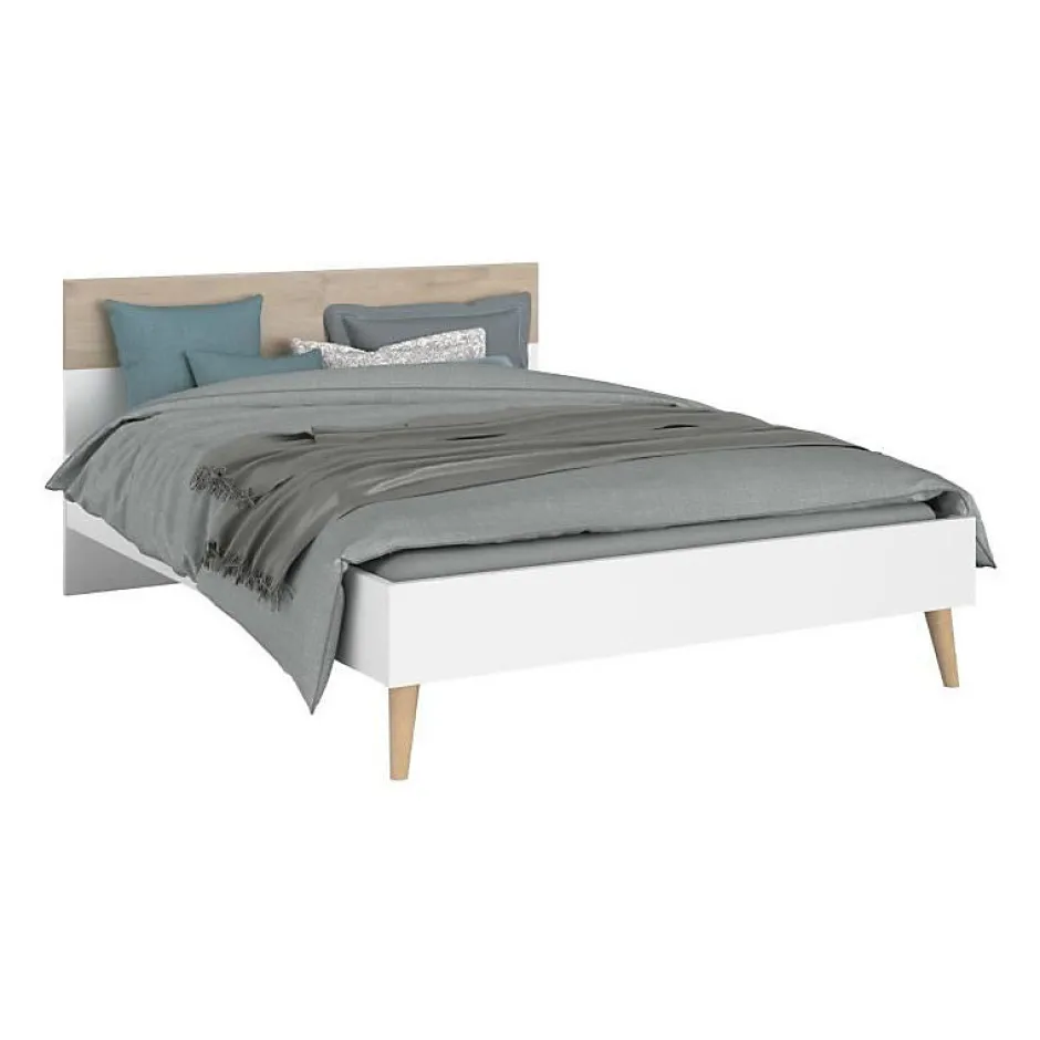 Parisot Lit adulte - AALBORG - 140 x 190 cm - Blanc / Chene - Outlet