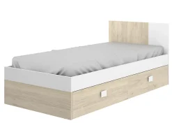 Pegane Lit adulte coloris blanc, chêne naturel avec 2 tiroirs - Longueur 196 x Profondeur 97 x Hauteur 79 cm Online