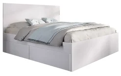 Pegane Lit adulte, couchage 140x190 cm avec 4 tiroirs coloris blanc - Longueur 145 x Profondeur 195 x Hauteur 100 cm