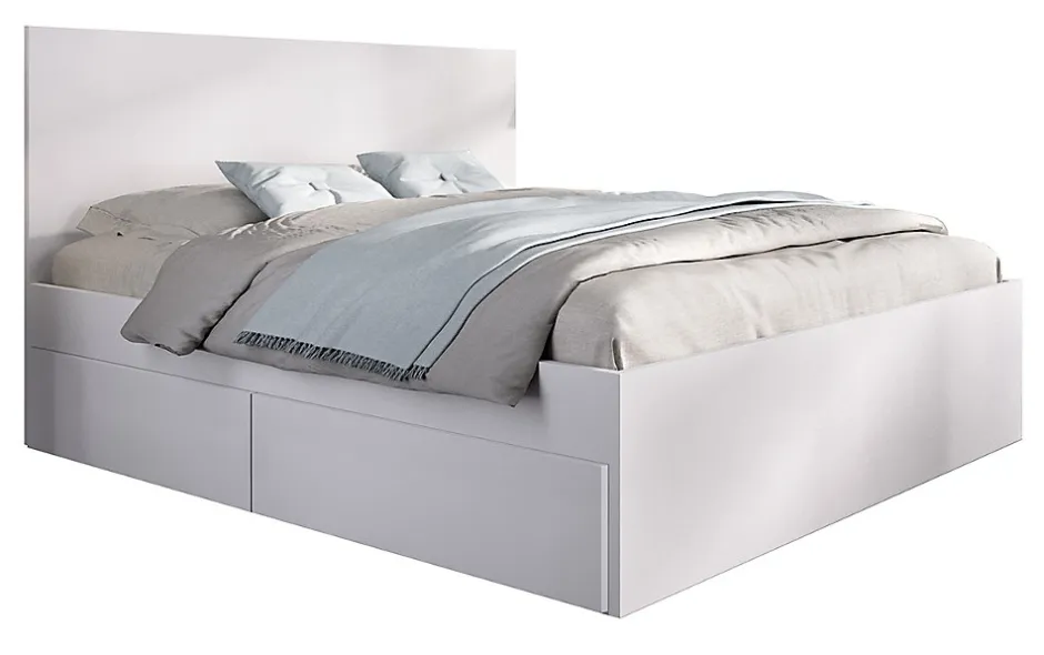 Pegane Lit adulte, couchage 140x190 cm avec 4 tiroirs coloris blanc - Longueur 145 x Profondeur 195 x Hauteur 100 cm