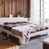 Blackcolors Lit Adulte Double Bois Massif 140x200cm Tête Lit Blanc Discount