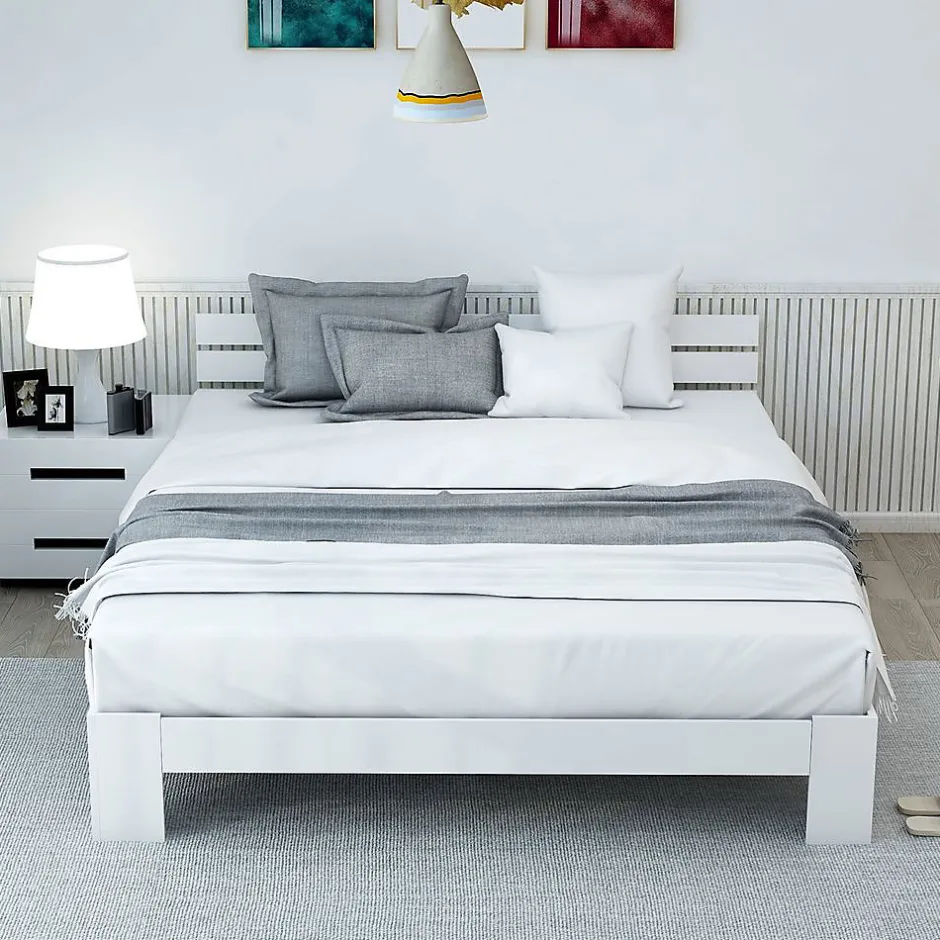 Blackcolors Lit Adulte Double Bois Massif 140x200cm Tête Lit Blanc Discount