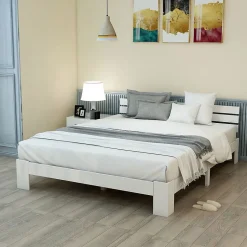 Blackcolors Lit Adulte Double Bois Massif 140x200cm Tête Lit Blanc Discount