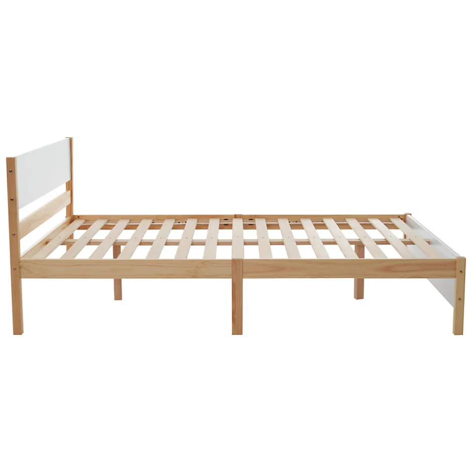 ProximaX Lit adulte double en bois - cadre en pin avec tête de lit et sommier à lattes lit en MDF blanc + naturel - 140x200 cm