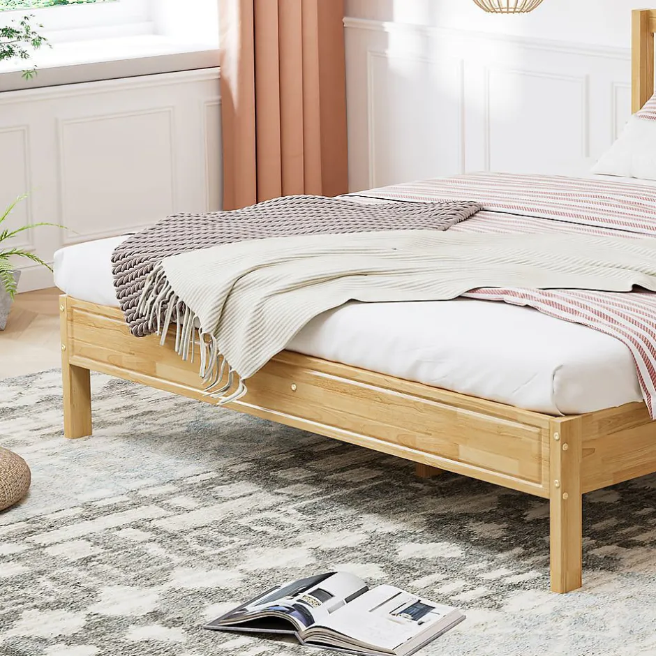 Blackcolors Lit Adulte Double 160x200cm Rotin 15 Lattes Pin Naturel