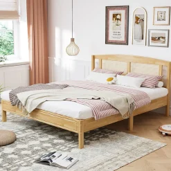 Blackcolors Lit Adulte Double 160x200cm Rotin 15 Lattes Pin Naturel
