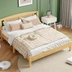 Blackcolors Lit Adulte Double 160x200cm Rotin 15 Lattes Pin Naturel