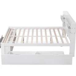 ModernLuxe Lit adulte en MDF 140x200 cm - Avec port de recharge et rangements multifonctionnels - Blanc (matelas non inclus)