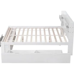 ModernLuxe Lit adulte en MDF 135x190 cm - Avec port de recharge et rangements multifonctionnels - Blanc (matelas non inclus) Clearance