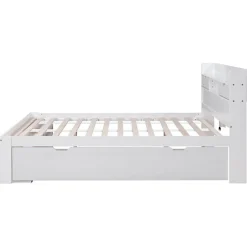 ModernLuxe Lit adulte en MDF 140x190 cm - Avec port de recharge et rangements multifonctionnels - Blanc (matelas non inclus)