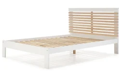 Pegane Lit adulte en pin et MDF coloris blanc, naturel - Longueur 197,7 x Profondeur 153,2 x Hauteur 100 cm