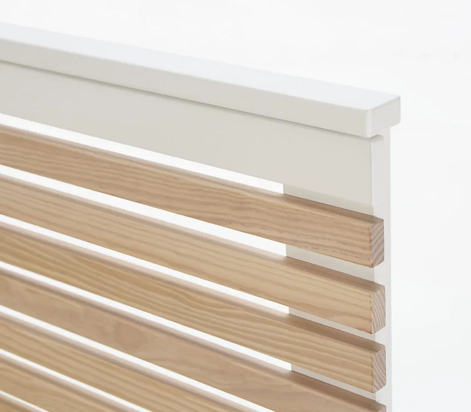 Pegane Lit adulte en pin et MDF coloris blanc, naturel - Longueur 197,7 x Profondeur 153,2 x Hauteur 100 cm