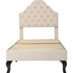 Gutent Lit adulte lit cadre à lattes en bois lit 90x200 cm lit rembourré Single velours beige