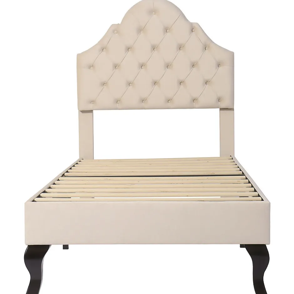 Gutent Lit adulte lit cadre à lattes en bois lit 90x200 cm lit rembourré Single velours beige