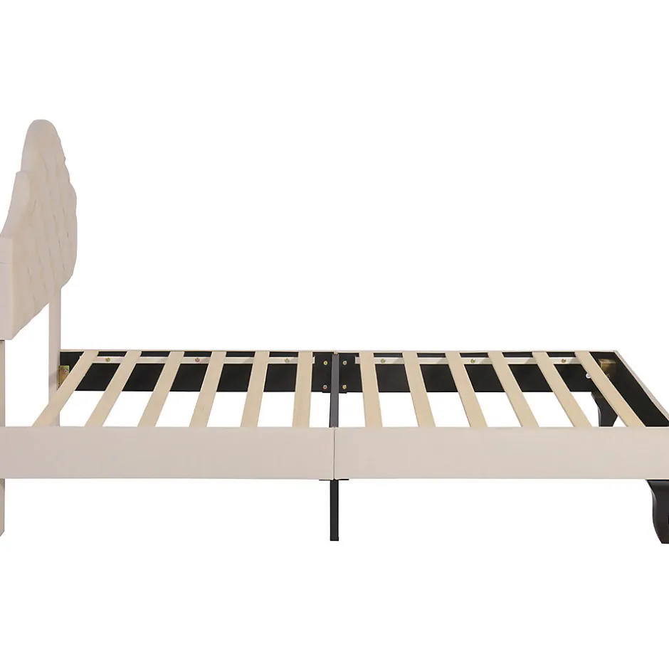 Gutent Lit adulte lit cadre à lattes en bois lit 90x200 cm lit rembourré Single velours beige