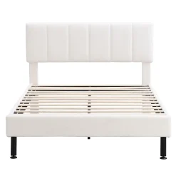 Gutent Lit adulte lit cadre à lattes en bois lit 140x190 cm lit rembourré lit pieds en fer Single sherpa beige New