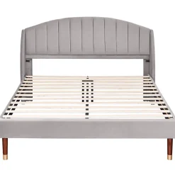 Gutent Lit adulte lit cadre à lattes en bois lit 160x200 cm lit rembourré Single velours gris