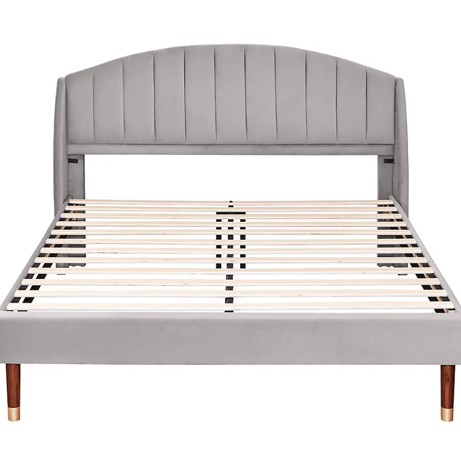 Gutent Lit adulte lit cadre à lattes en bois lit 160x200 cm lit rembourré Single velours gris