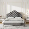 Gutent Lit adulte lit cadre à lattes en bois lit 90x200 cm lit rembourré Single velours gris