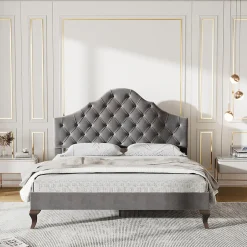 Gutent Lit adulte lit cadre à lattes en bois lit 90x200 cm lit rembourré Single velours gris