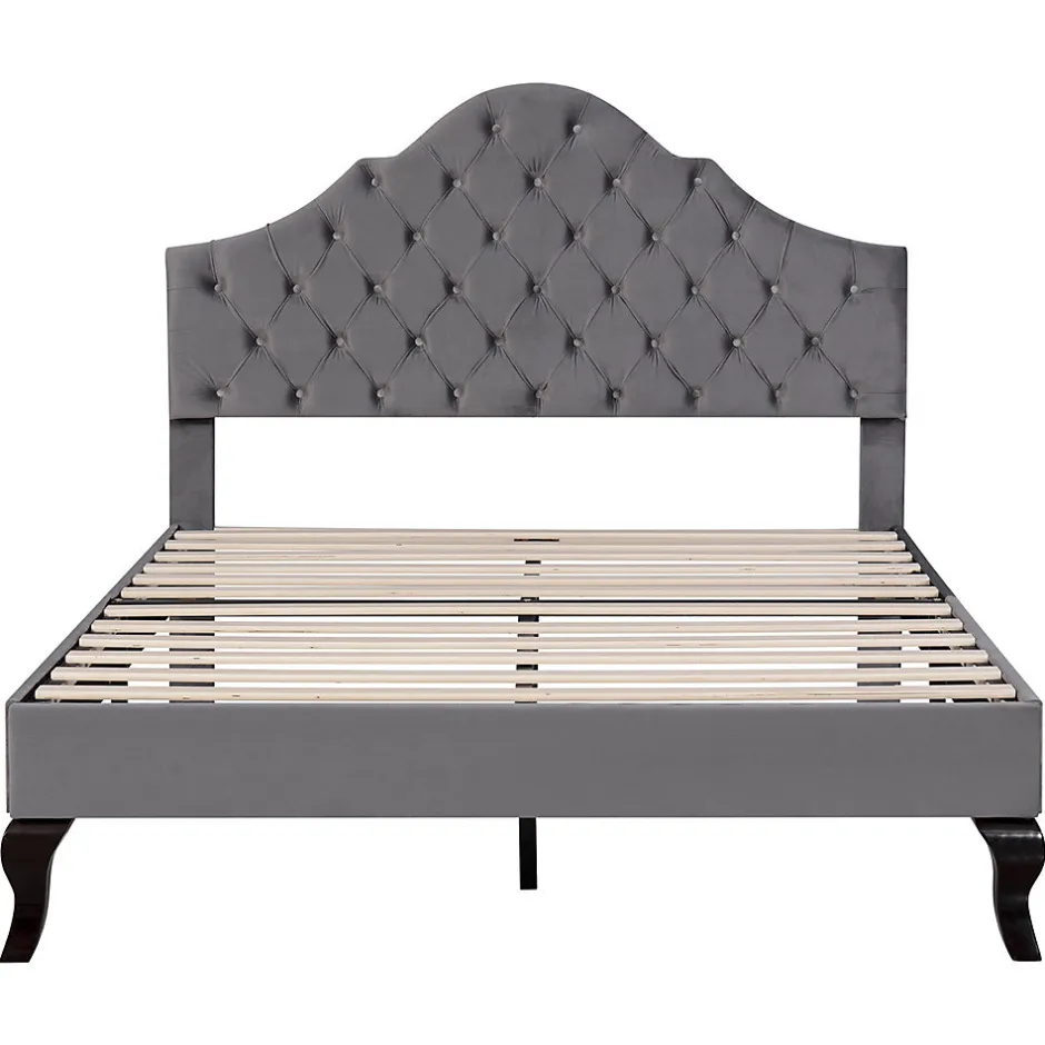 Gutent Lit adulte lit cadre à lattes en bois lit 90x200 cm lit rembourré Single velours gris