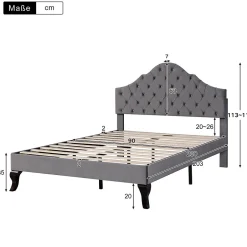Gutent Lit adulte lit cadre à lattes en bois lit 90x200 cm lit rembourré Single velours gris