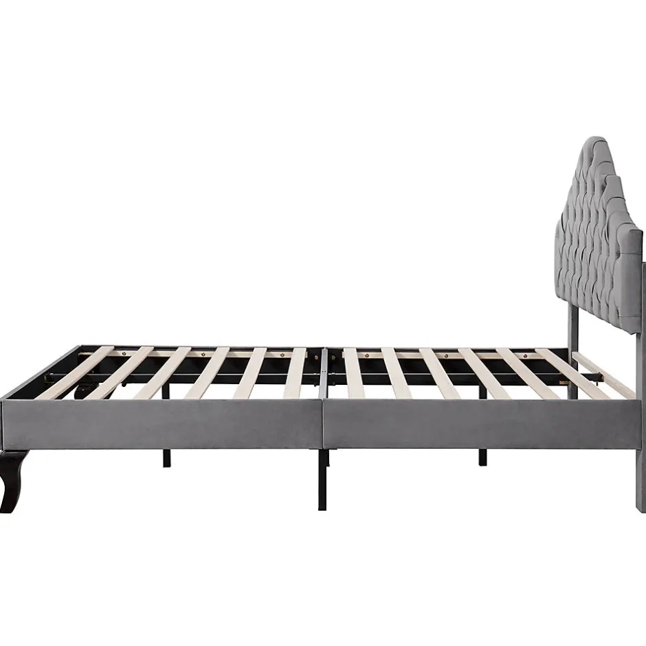 Gutent Lit adulte lit cadre à lattes en bois lit 90x200 cm lit rembourré Single velours gris