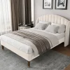Gutent Lit adulte lit cadre à lattes en bois lit 140x200 cm lit rembourré Single velours beige Discount