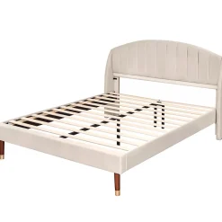 Gutent Lit adulte lit cadre à lattes en bois lit 140x200 cm lit rembourré Single velours beige Discount